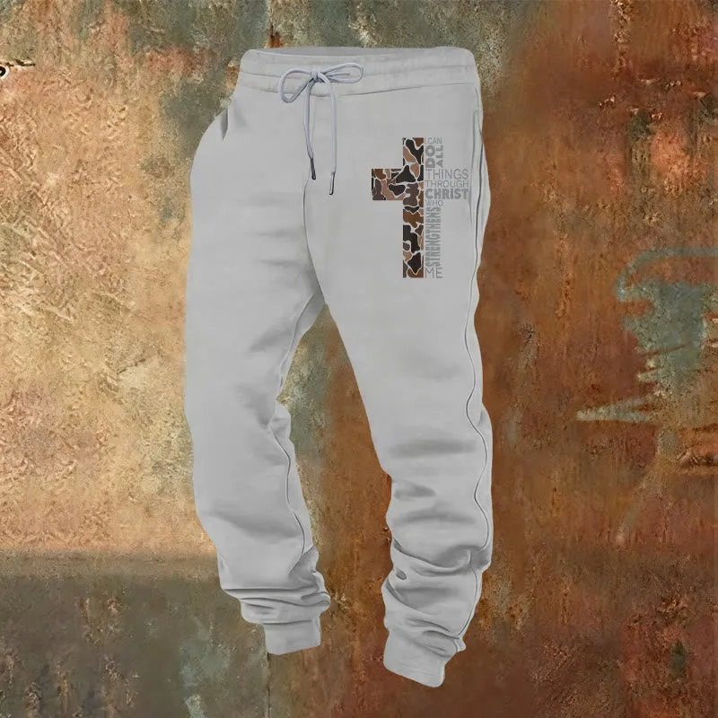 Christianartworkshop Disciple Edition Philippians 4:13 Strength Camo Cross Sweatpants sold by Christian Art Workshop