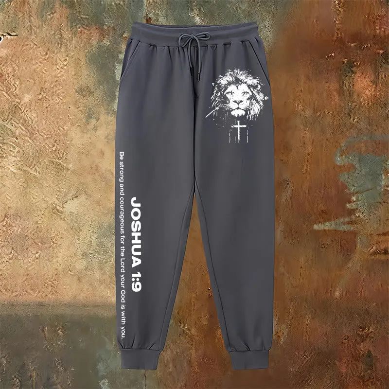 Christianartworkshop Lion of Judah Sweatpants: Joshua 1:9 Verse in Charcoal sold by Christian Art Workshop product image thumbnail 3