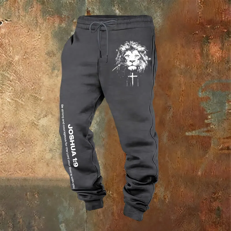 Christianartworkshop Lion of Judah Sweatpants: Joshua 1:9 Verse in Charcoal sold by Christian Art Workshop