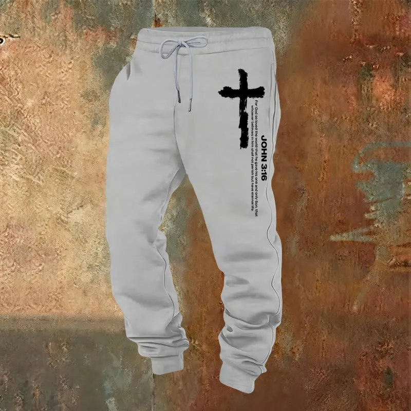 Christianartworkshop John 3:16 Statement Brush Cross Scripture Sweatpants: Walk the Gospel sold by Christian Art Workshop