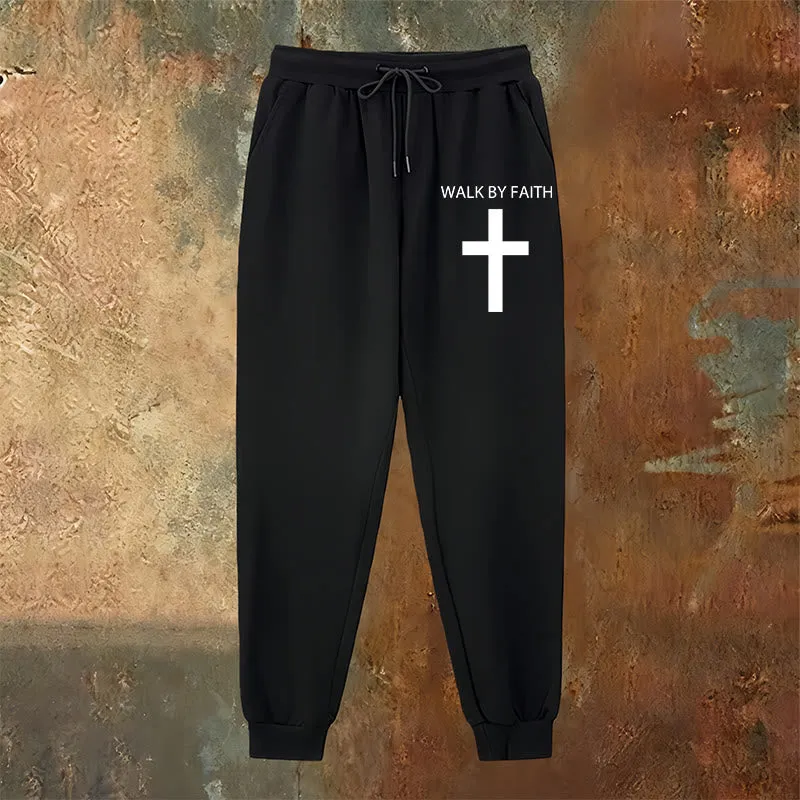 Christianartworkshop Revival Streetwear Walk by Faith Sweatpants: Cross on Side-Leg sold by Christian Art Workshop product image thumbnail 3