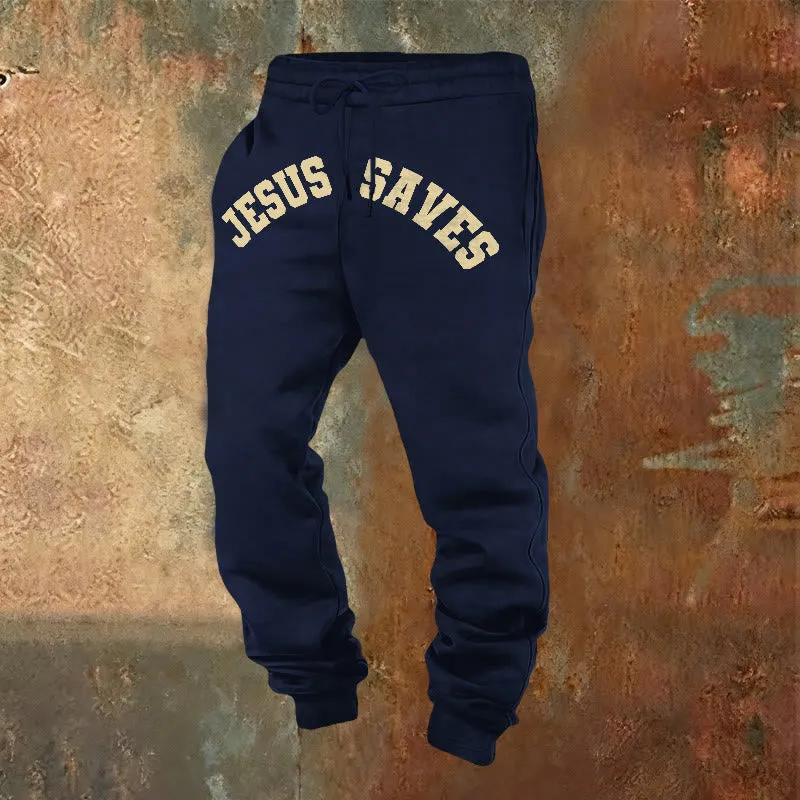 Christianartworkshop Jesus Saves Sweatpants: Daily Reminder of Divine Redemption sold by Christian Art Workshop