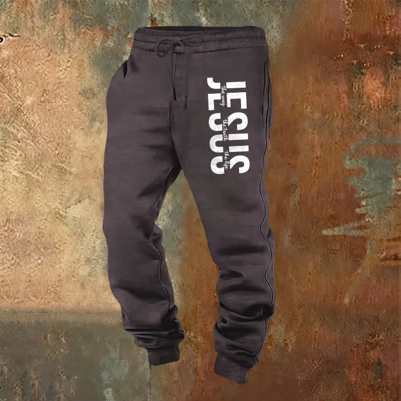 Christianartworkshop Layered Jesus Script Sweatpants: Daily Wear with Devotional Identity sold by Christian Art Workshop