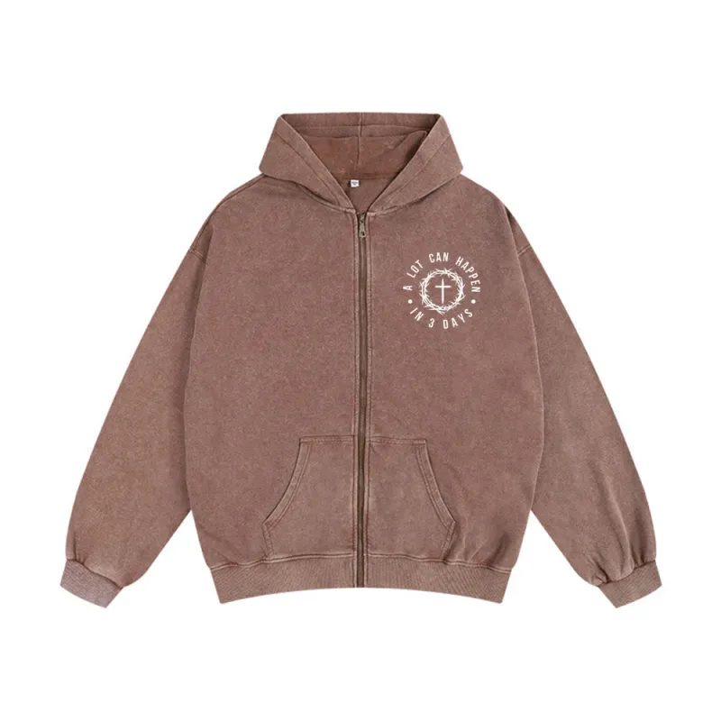 Christianartworkshop 3 Days Miracle Zip-Up Hooded Jacket: Resurrection Faith for Daily Wear sold by Christian Art Workshop