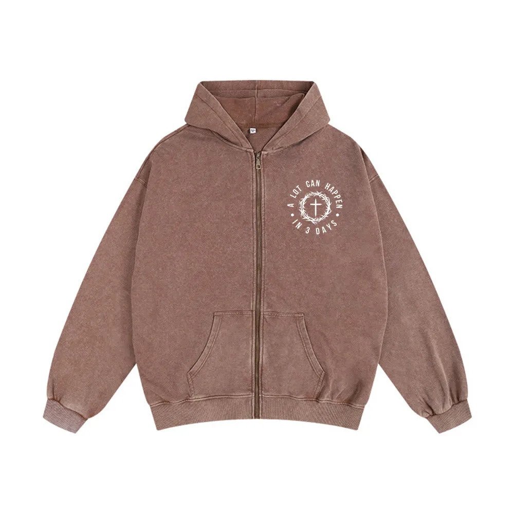 Christianartworkshop 3 Days Miracle Zip-Up Hooded Jacket: Resurrection Faith for Daily Wear sold by Christian Art Workshop