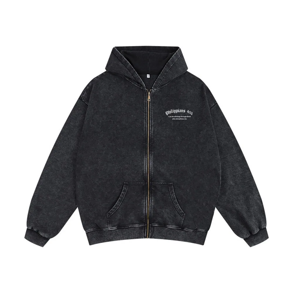Christianartworkshop Philippians 4:13 Zip-Up Hooded Jacket: Faith Gift with Strength Message sold by Christian Art Workshop product image thumbnail 2
