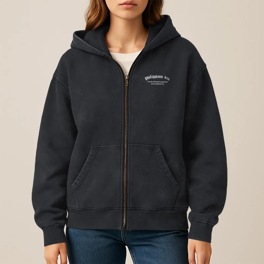 Christianartworkshop Philippians 4:13 Zip-Up Hooded Jacket: Faith Gift with Strength Message sold by Christian Art Workshop product image thumbnail 3