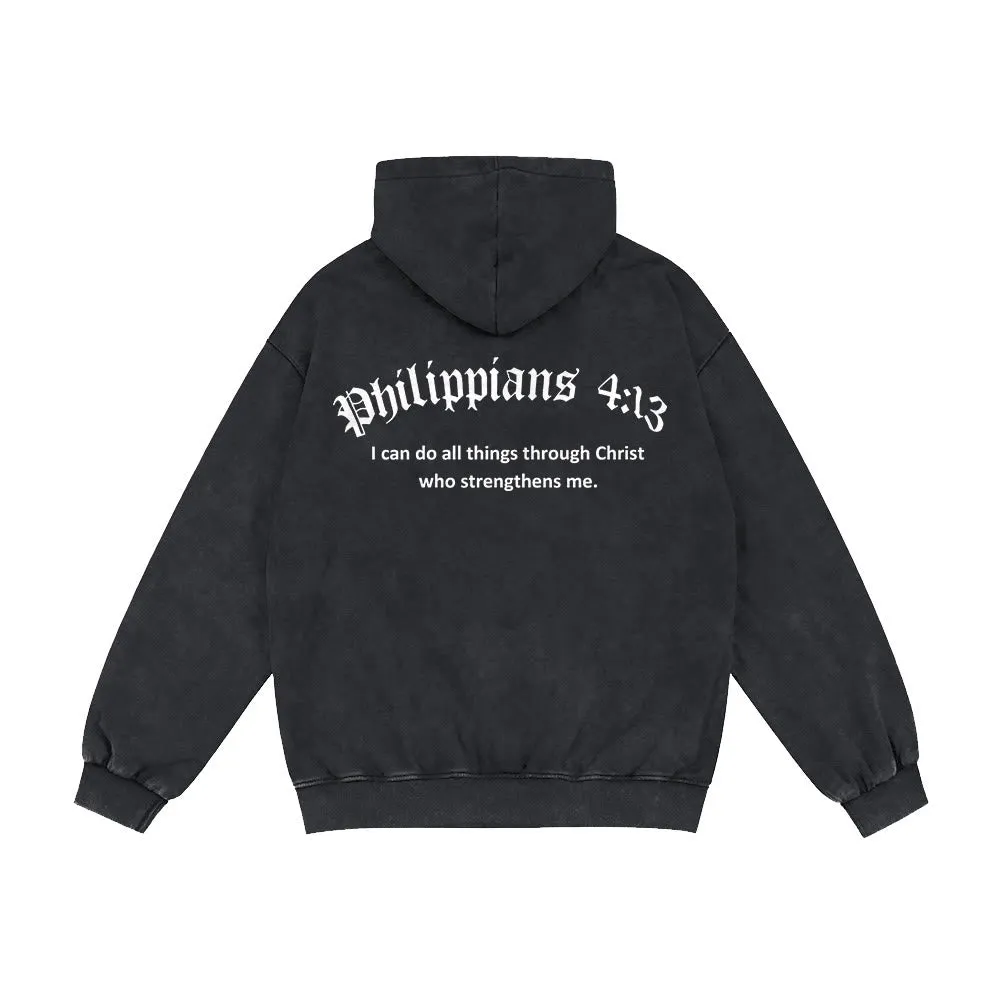 Christianartworkshop Philippians 4:13 Zip-Up Hooded Jacket: Faith Gift with Strength Message sold by Christian Art Workshop