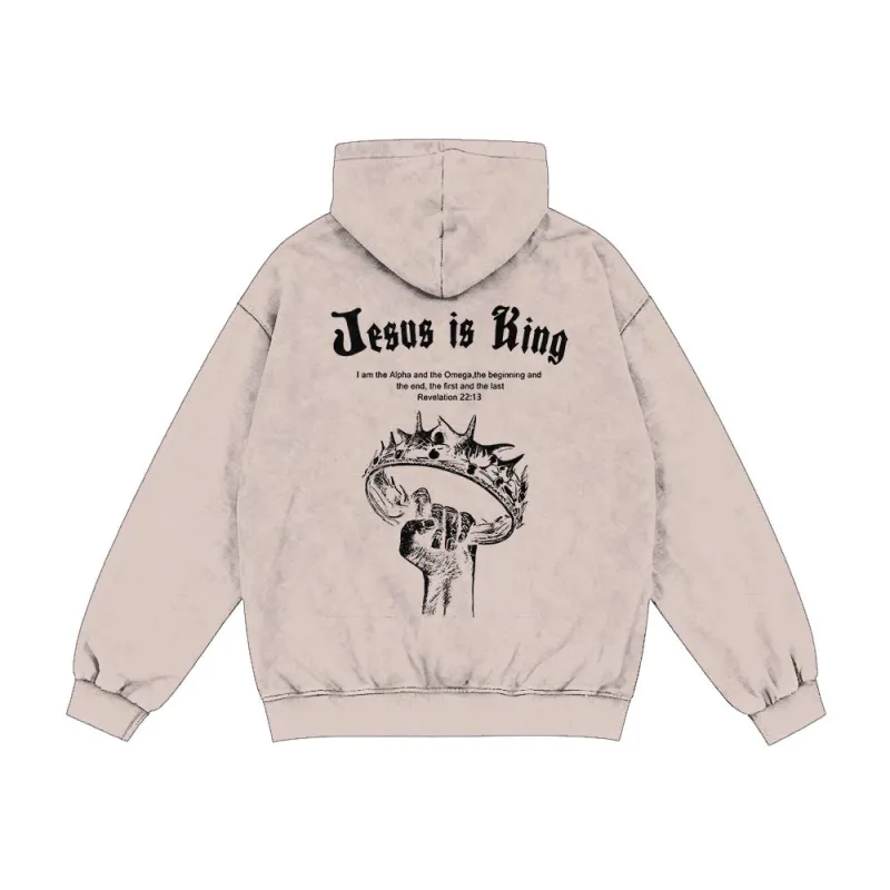 Christianartworkshop Jesus is King Hooded Jacket: Stylish Faith with Revelation 22:13 sold by Christian Art Workshop