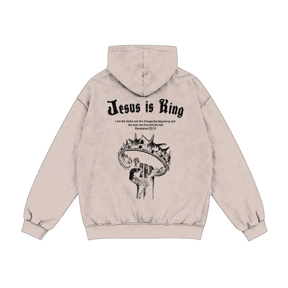 Christianartworkshop Jesus is King Hooded Jacket: Stylish Faith with Revelation 22:13 sold by Christian Art Workshop