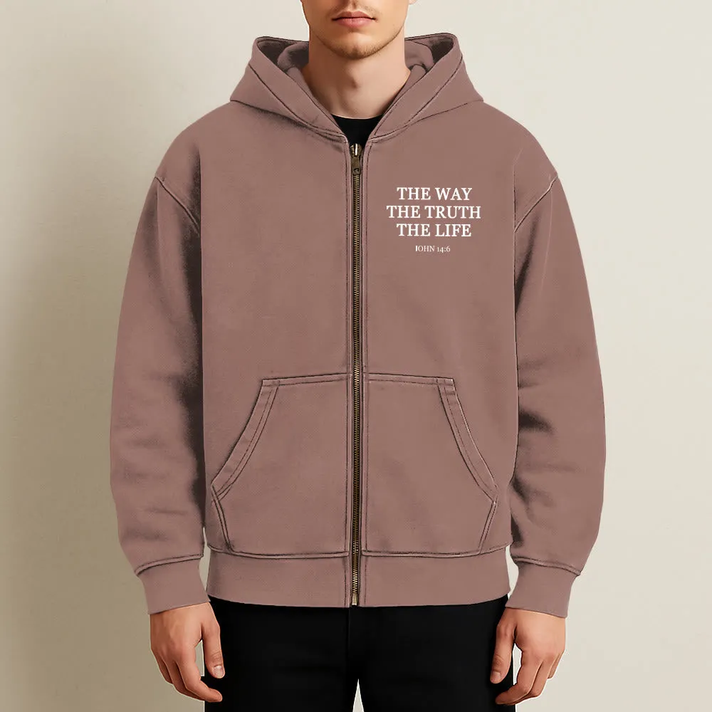 Christianartworkshop John 14:6 Zip-Up Hooded Jacket: Faithful Comfort for Church & Daily Life sold by Christian Art Workshop product image thumbnail 3