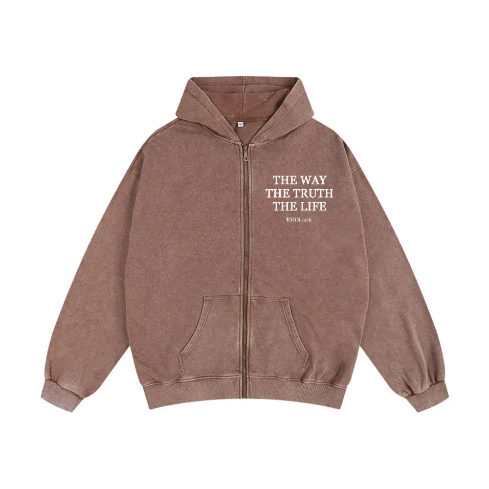 Christianartworkshop John 14:6 Zip-Up Hooded Jacket: Faithful Comfort for Church & Daily Life sold by Christian Art Workshop