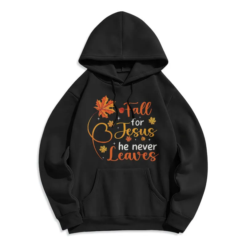 Christianartworkshop Fall For Jesus He Never Leaves Autumn Faith Fleece Lined Polyester Hoodie sold by Christian Art Workshop product image thumbnail 4