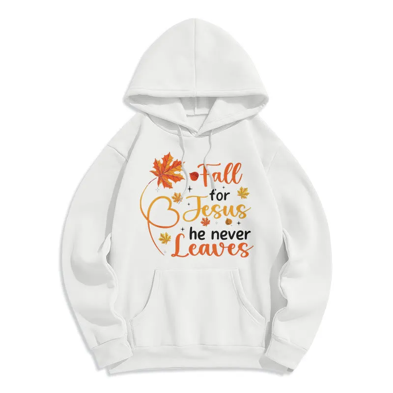 Christianartworkshop Fall For Jesus He Never Leaves Autumn Faith Fleece Lined Polyester Hoodie sold by Christian Art Workshop product image thumbnail 5