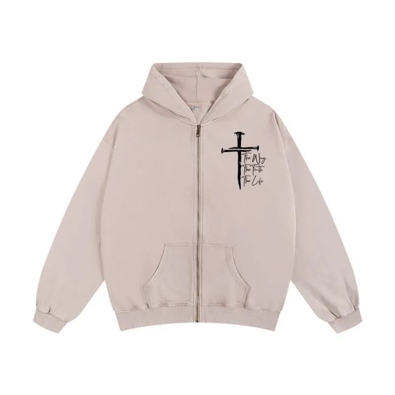 Christianartworkshop Faith Path Cross Hooded Jacket: The Way The Truth The Life in Casual Wear sold by Christian Art Workshop