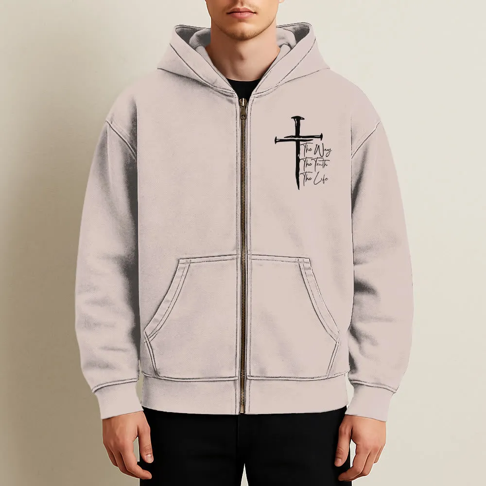 Christianartworkshop Faith Path Cross Hooded Jacket: The Way The Truth The Life in Casual Wear sold by Christian Art Workshop product image thumbnail 2