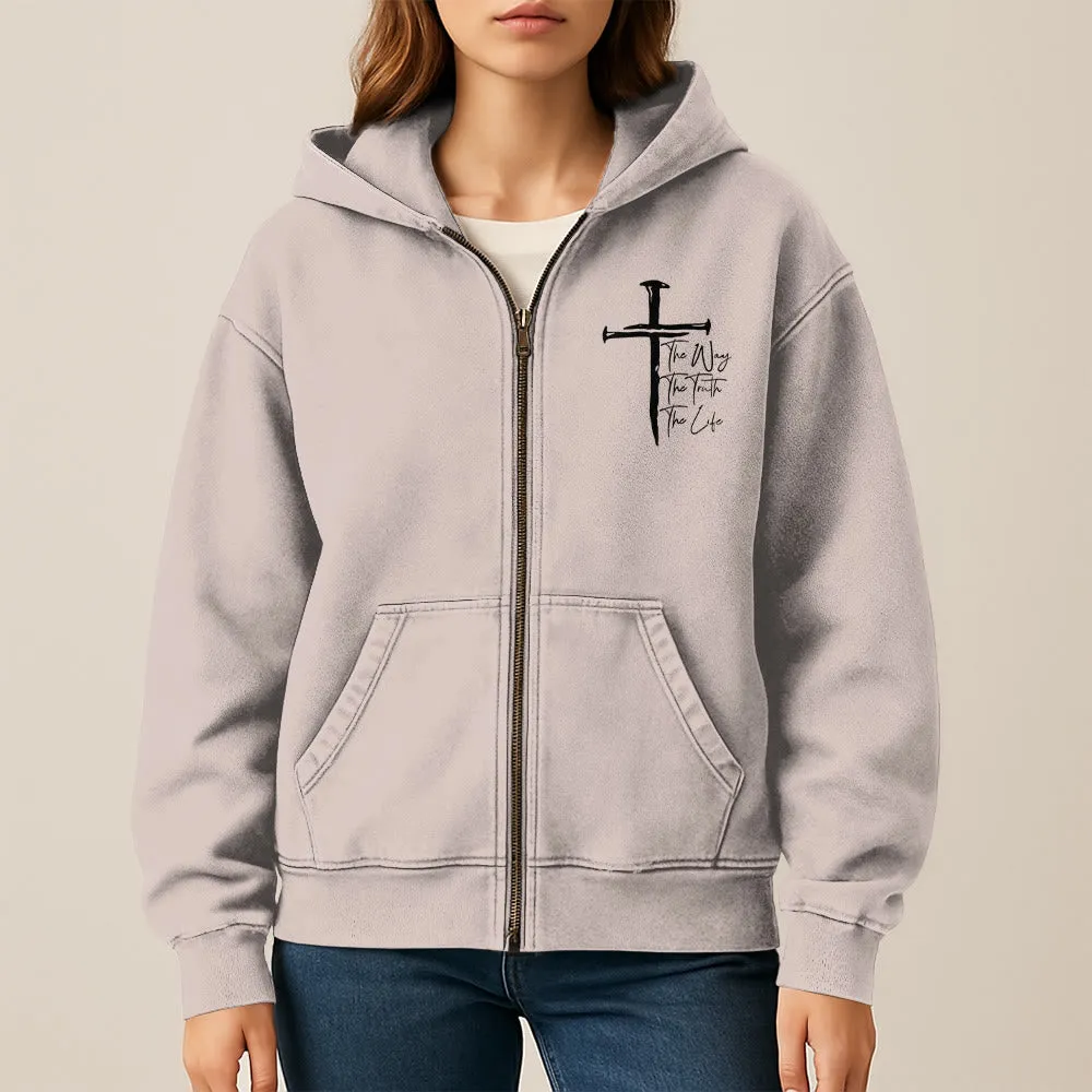 Christianartworkshop Faith Path Cross Hooded Jacket: The Way The Truth The Life in Casual Wear sold by Christian Art Workshop product image thumbnail 3