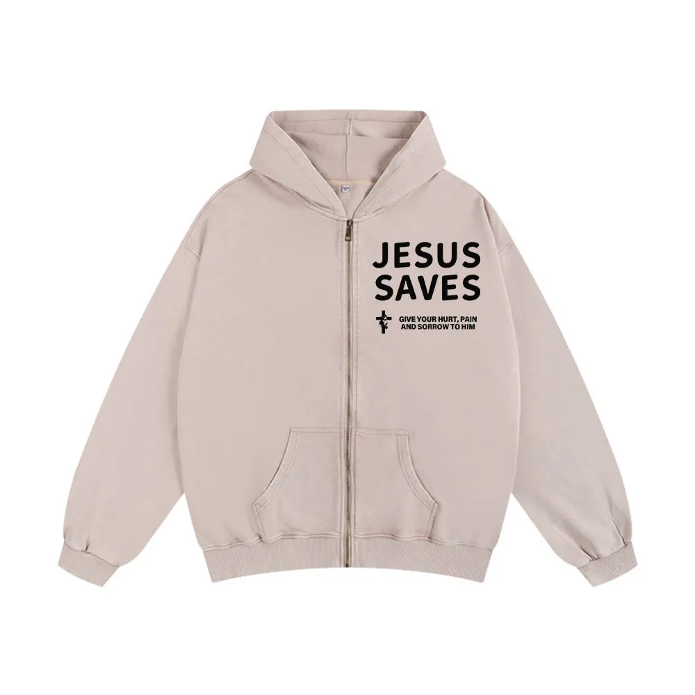 Christianartworkshop Jesus Saves Devotion Hooded Jacket: Express Faith in Daily Life with Ease sold by Christian Art Workshop product image thumbnail 5