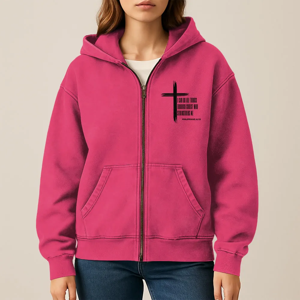Christianartworkshop Philippians 4:13 Cross Zip-Up Hooded Jacket: Biblical Inspiration in Casual Wear sold by Christian Art Workshop product image thumbnail 3