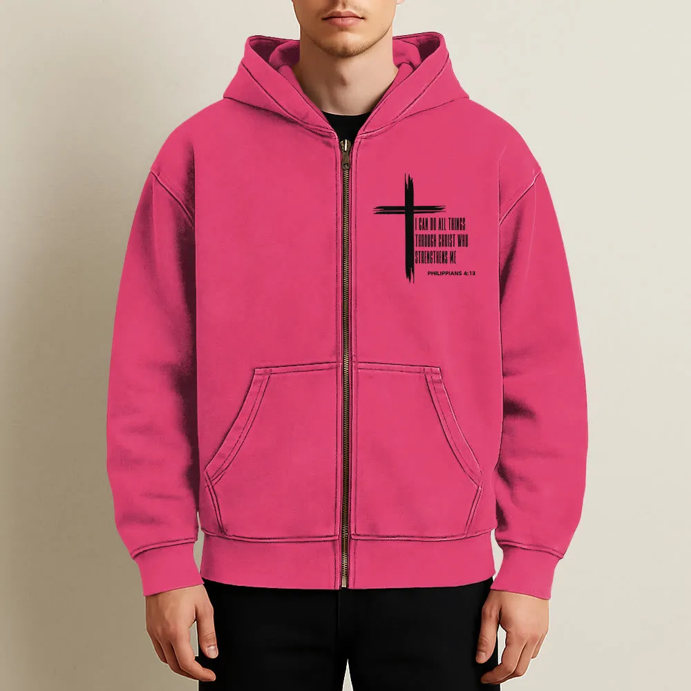 Christianartworkshop Philippians 4:13 Cross Zip-Up Hooded Jacket: Biblical Inspiration in Casual Wear sold by Christian Art Workshop product image thumbnail 2