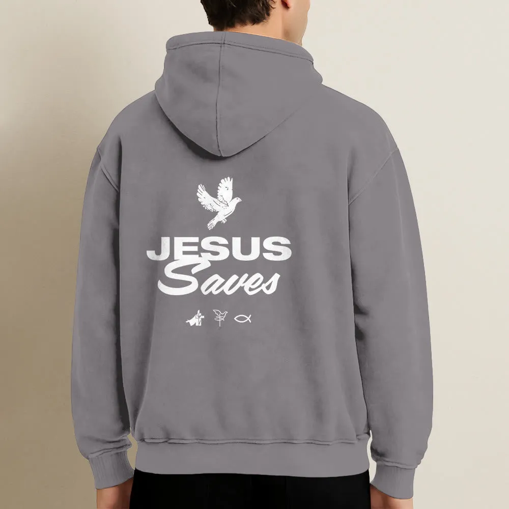 Christianartworkshop Dove & Cross Jesus Saves Hooded Jacket: Spiritual Comfort for Every Day sold by Christian Art Workshop product image thumbnail 5