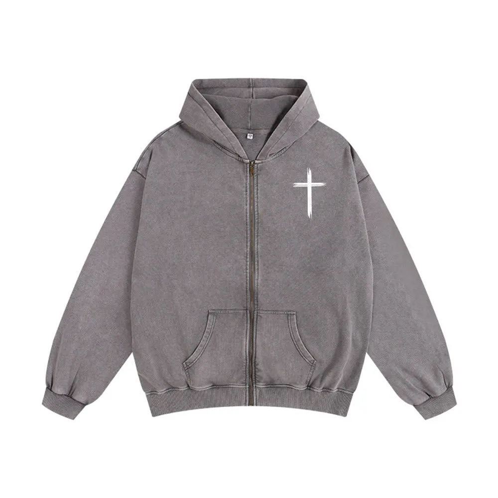 Christianartworkshop Dove & Cross Jesus Saves Hooded Jacket: Spiritual Comfort for Every Day sold by Christian Art Workshop product image thumbnail 2