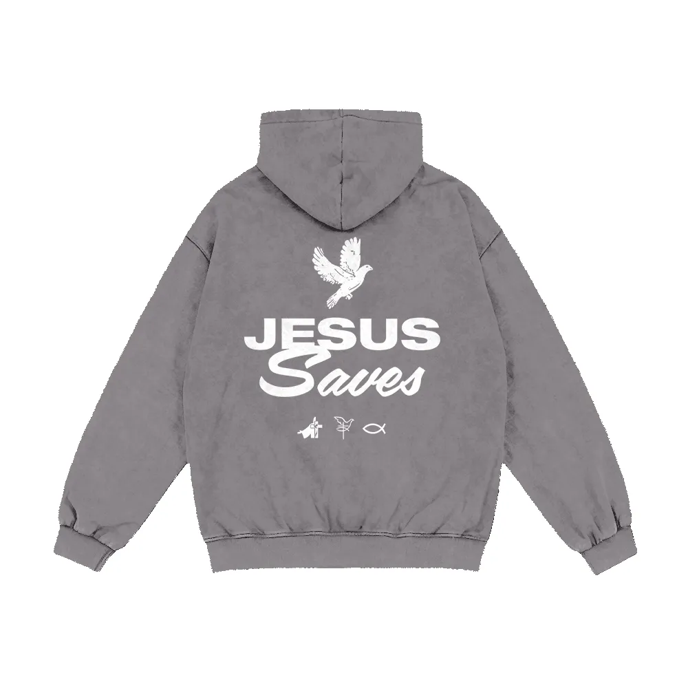 Christianartworkshop Dove & Cross Jesus Saves Hooded Jacket: Spiritual Comfort for Every Day sold by Christian Art Workshop product image thumbnail 3