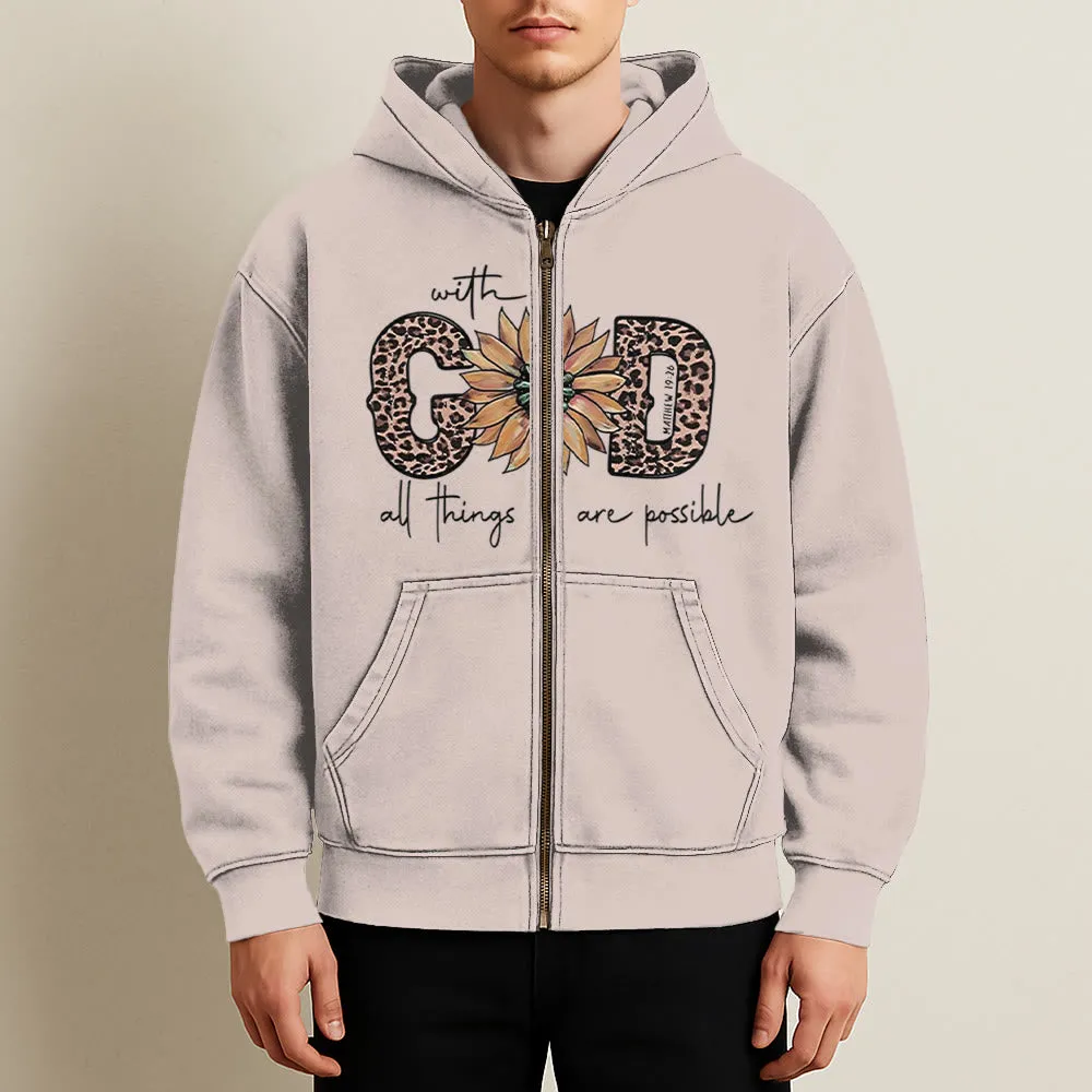 Christianartworkshop GOD-Inspired Sunflower Graphic Zip-Up Hooded Jacket: Daily Faith Reminder sold by Christian Art Workshop product image thumbnail 2