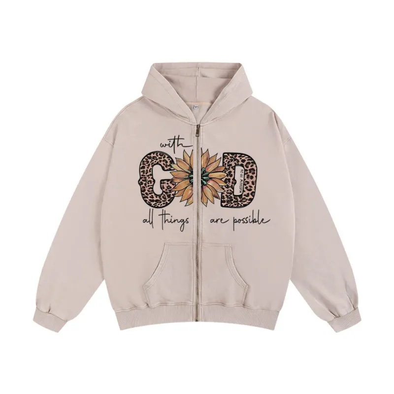 Christianartworkshop GOD-Inspired Sunflower Graphic Zip-Up Hooded Jacket: Daily Faith Reminder sold by Christian Art Workshop
