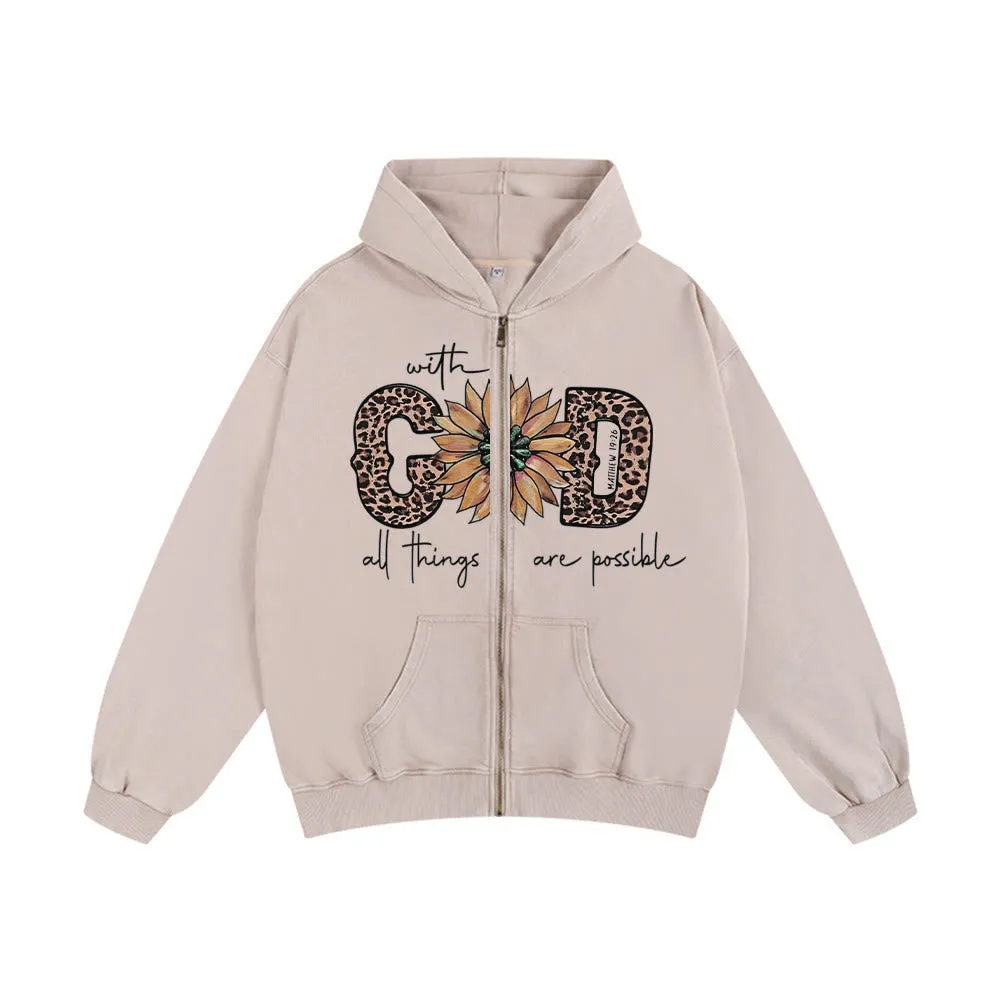 Christianartworkshop GOD-Inspired Sunflower Graphic Zip-Up Hooded Jacket: Daily Faith Reminder sold by Christian Art Workshop