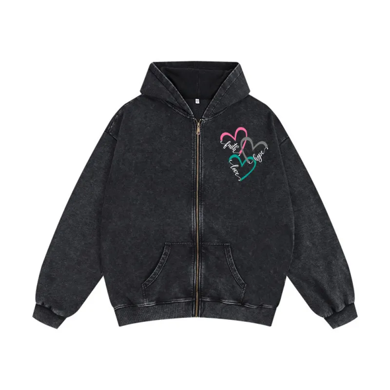 Christianartworkshop Triple Heart Faith-Inspired Zip-Up Hooded Jacket: Daily Wear for Devotion sold by Christian Art Workshop