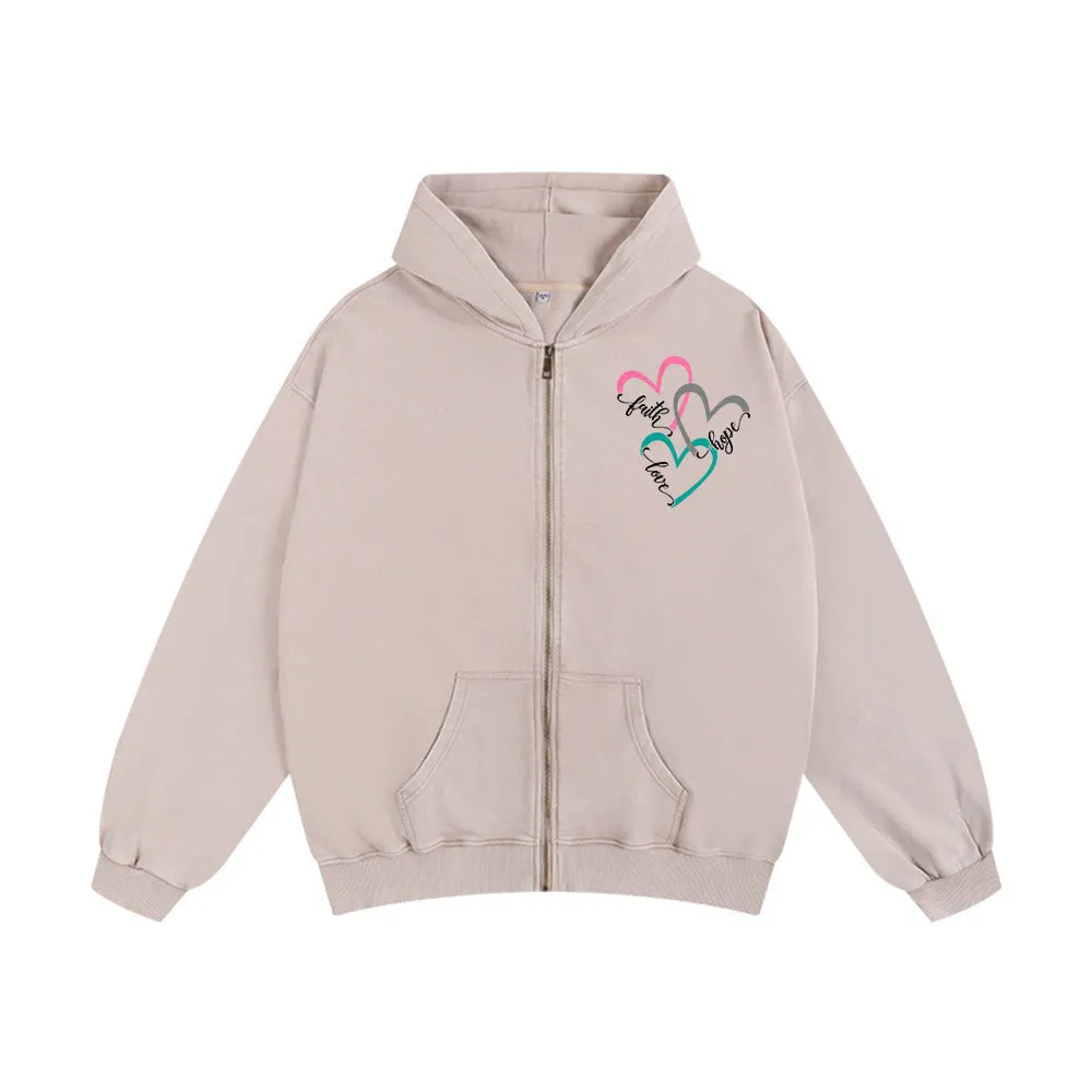 Christianartworkshop Triple Heart Faith-Inspired Zip-Up Hooded Jacket: Daily Wear for Devotion sold by Christian Art Workshop product image thumbnail 5