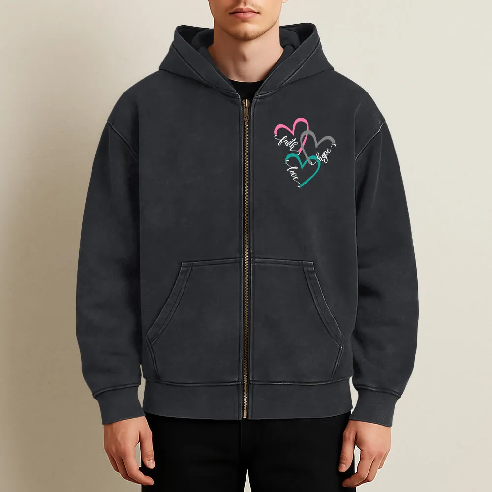 Christianartworkshop Triple Heart Faith-Inspired Zip-Up Hooded Jacket: Daily Wear for Devotion sold by Christian Art Workshop product image thumbnail 2