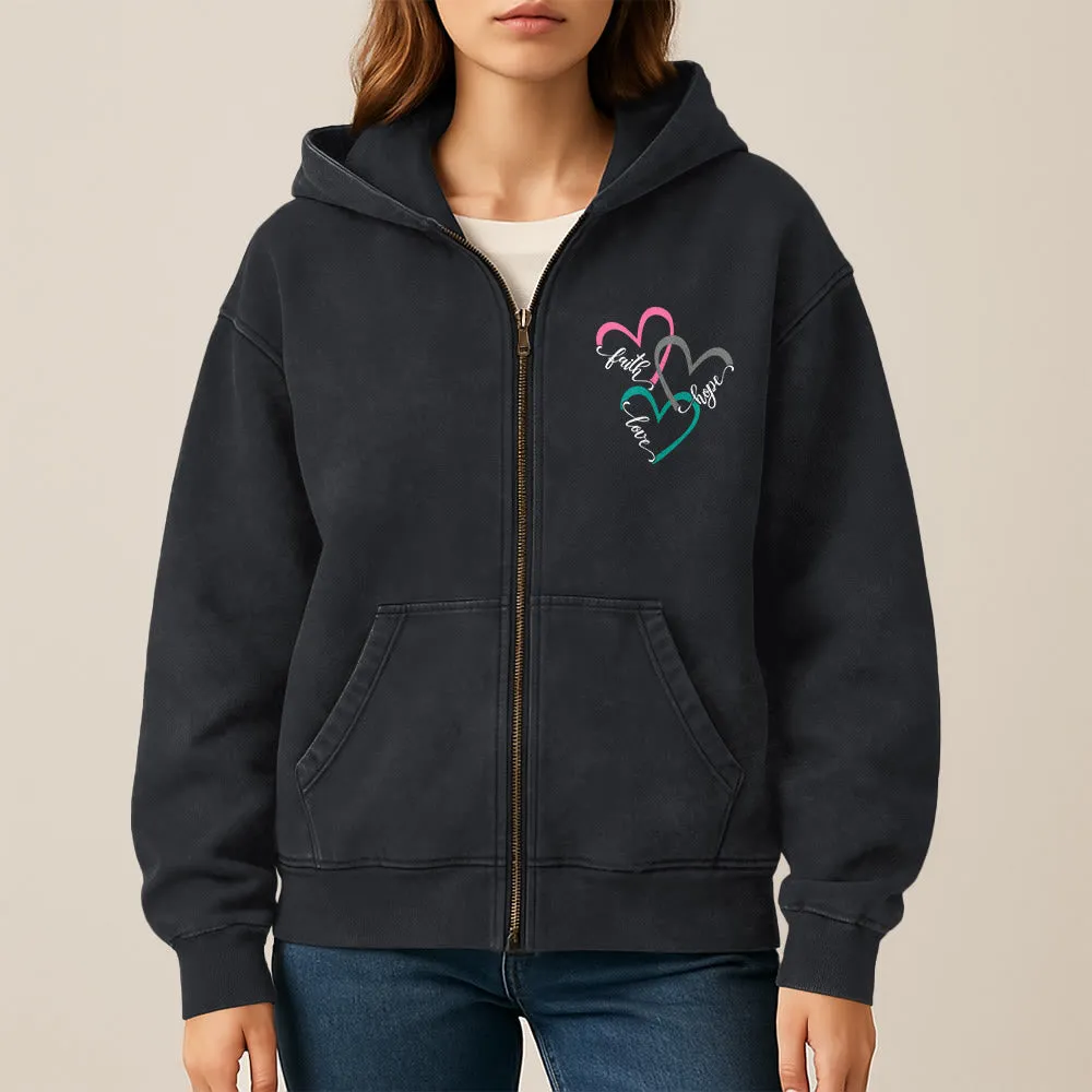 Christianartworkshop Triple Heart Faith-Inspired Zip-Up Hooded Jacket: Daily Wear for Devotion sold by Christian Art Workshop product image thumbnail 3