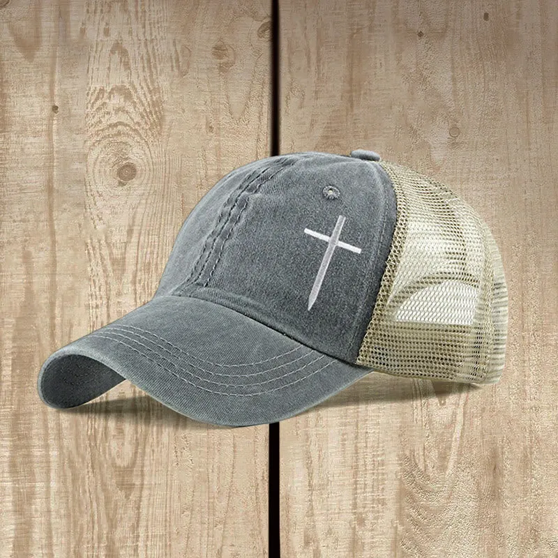 Christianartworkshop Cross Embroidered Trucker Cap: Faith - Filled Style & Spiritual Statement sold by Christian Art Workshop product image thumbnail 3