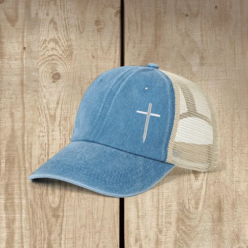 Christianartworkshop Cross Embroidered Trucker Cap: Faith - Filled Style & Spiritual Statement sold by Christian Art Workshop product image thumbnail 4