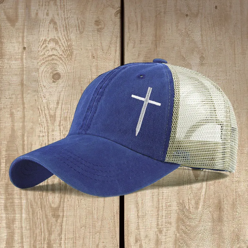 Christianartworkshop Cross Embroidered Trucker Cap: Faith - Filled Style & Spiritual Statement sold by Christian Art Workshop product image thumbnail 2