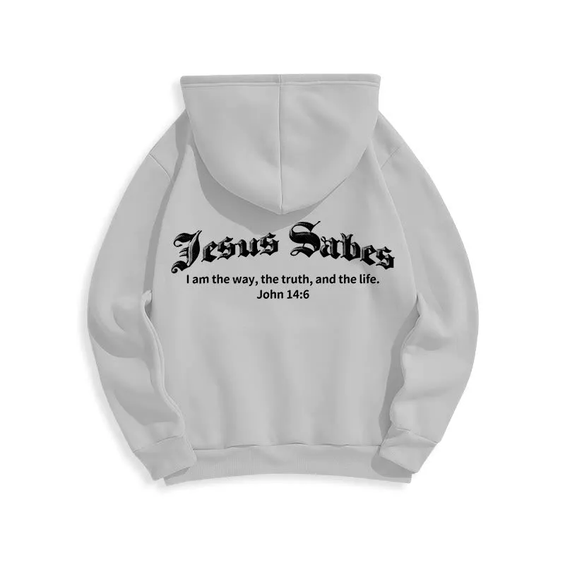 Christianartworkshop Jesus Saves John 14:6 Faith Fleece Lined Polyester Hoodie sold by Christian Art Workshop product image thumbnail 3