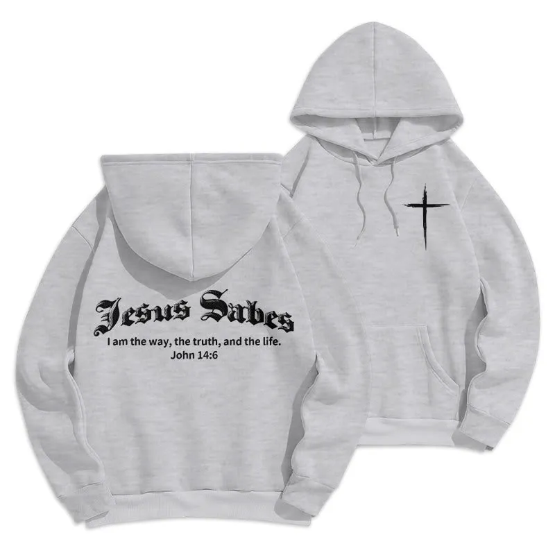 Christianartworkshop Jesus Saves John 14:6 Faith Fleece Lined Polyester Hoodie sold by Christian Art Workshop