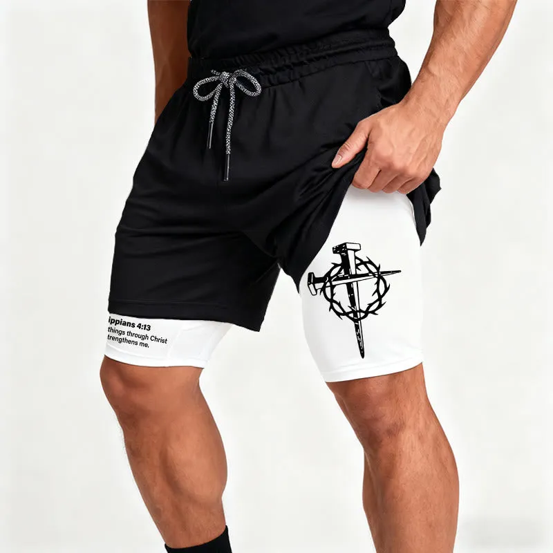Christianartworkshop Philippians 4:13 Faith Performance Shorts with Nail & Crown Cross sold by Christian Art Workshop product image thumbnail 3