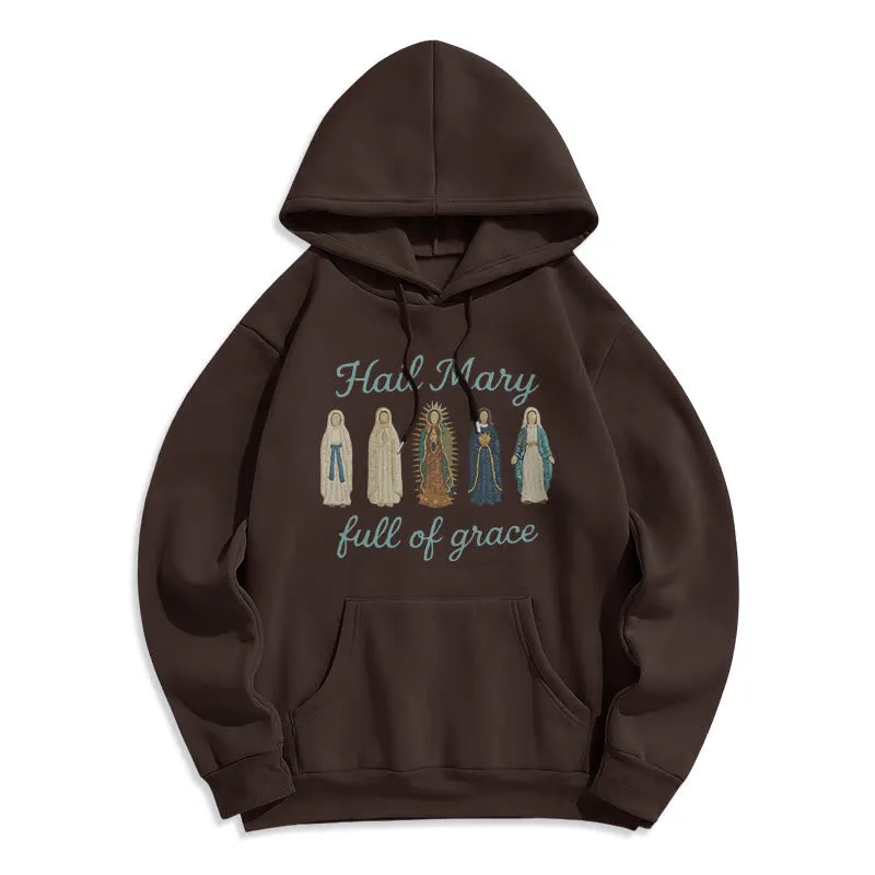 Christianartworkshop Hail Mary Full of Grace Fleece Lined Polyester Hoodie sold by Christian Art Workshop product image thumbnail 5