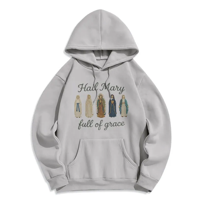 Christianartworkshop Hail Mary Full of Grace Fleece Lined Polyester Hoodie sold by Christian Art Workshop product image thumbnail 3