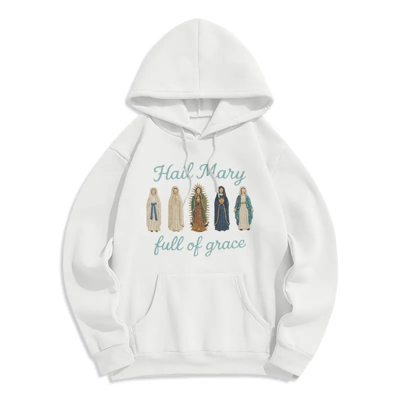 Christianartworkshop Hail Mary Full of Grace Fleece Lined Polyester Hoodie sold by Christian Art Workshop product image thumbnail 4