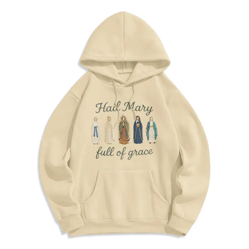 Christianartworkshop Hail Mary Full of Grace Fleece Lined Polyester Hoodie sold by Christian Art Workshop