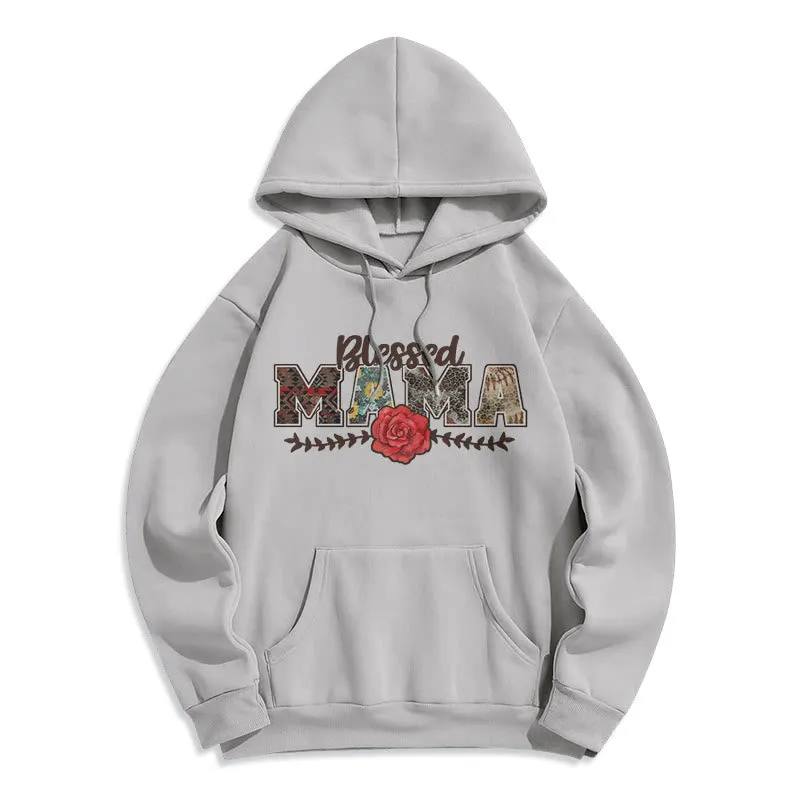 Christianartworkshop Blessed Mama & Rose Graphic Fleece Lined Polyester Hoodie sold by Christian Art Workshop product image thumbnail 3