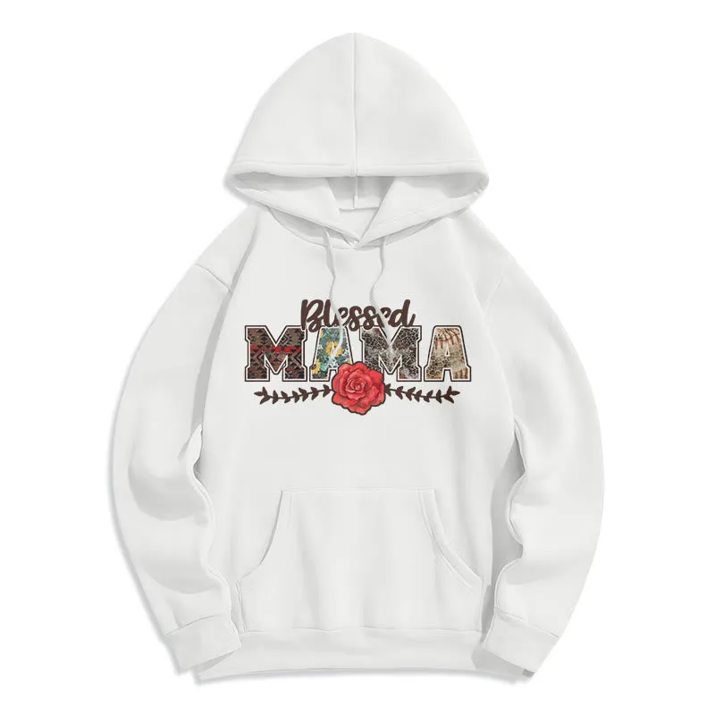 Christianartworkshop Blessed Mama & Rose Graphic Fleece Lined Polyester Hoodie sold by Christian Art Workshop product image thumbnail 4