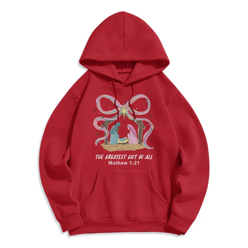 Christianartworkshop The Greatest Gift of All Christmas Fleece Lined Polyester Hoodie sold by Christian Art Workshop product image thumbnail 3
