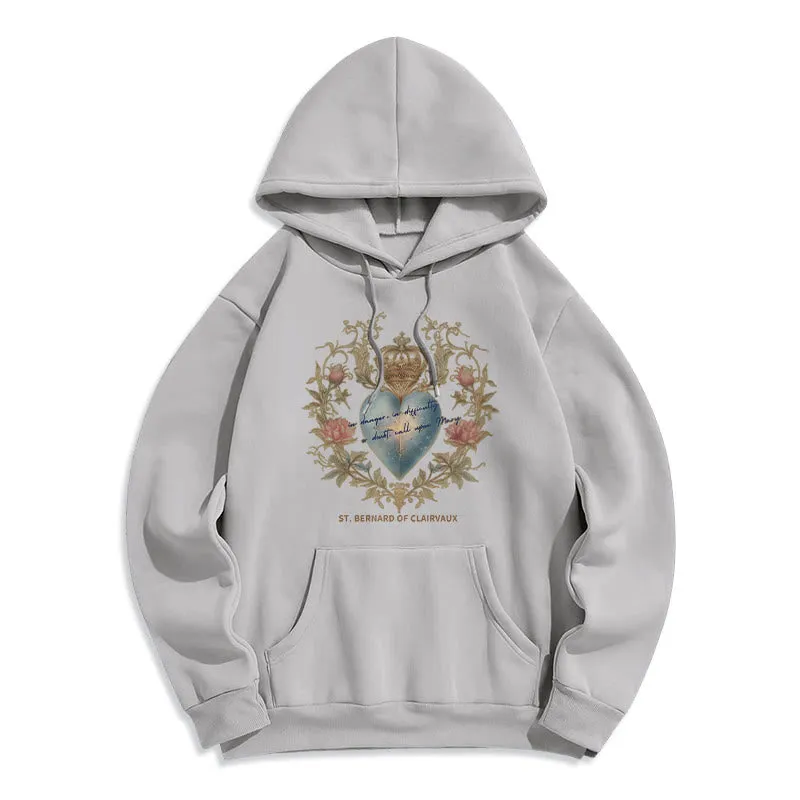 Christianartworkshop Sacred Heart & St. Bernard Fleece Lined Polyester Hoodie sold by Christian Art Workshop