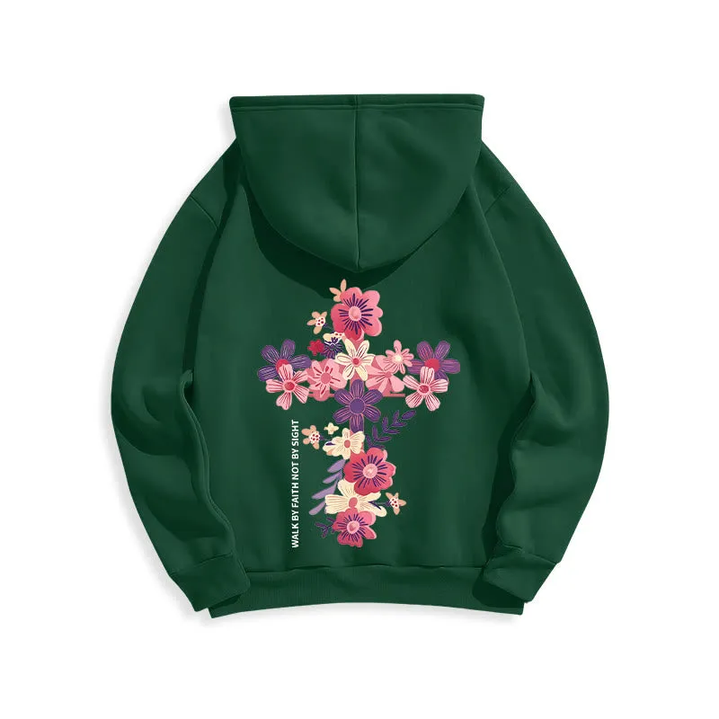 Christianartworkshop Jesus is the Light Floral Cross Faith Fleece Lined Polyester Hoodie sold by Christian Art Workshop product image thumbnail 3
