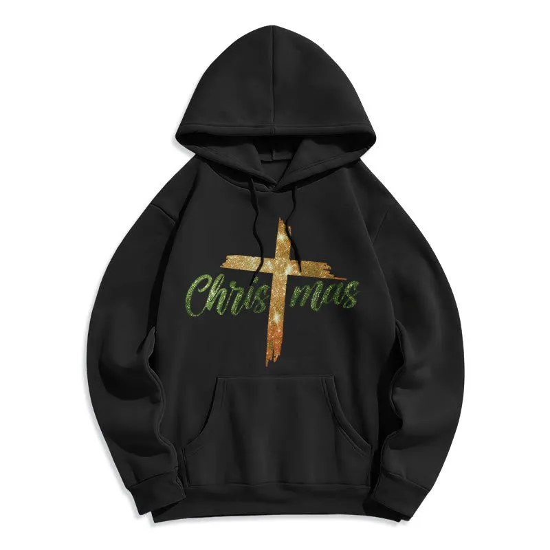Christianartworkshop Christmas Cross Festive Fleece Lined Polyester Hoodie sold by Christian Art Workshop product image thumbnail 5